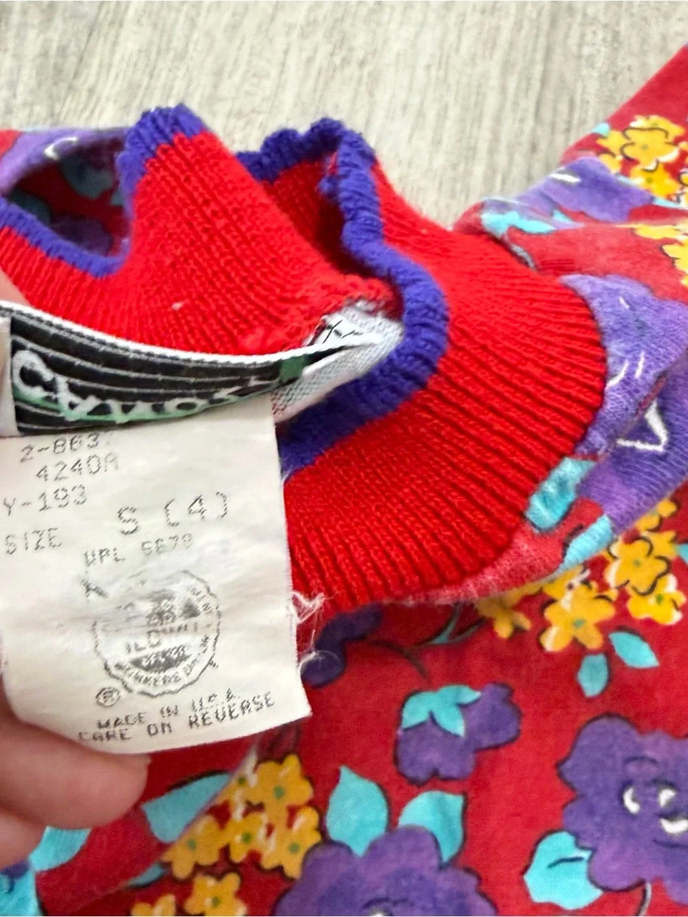 Vintage 90s Girls Floral Mockneck Long Sleeve Shirt Top Red Canoli Size 4
